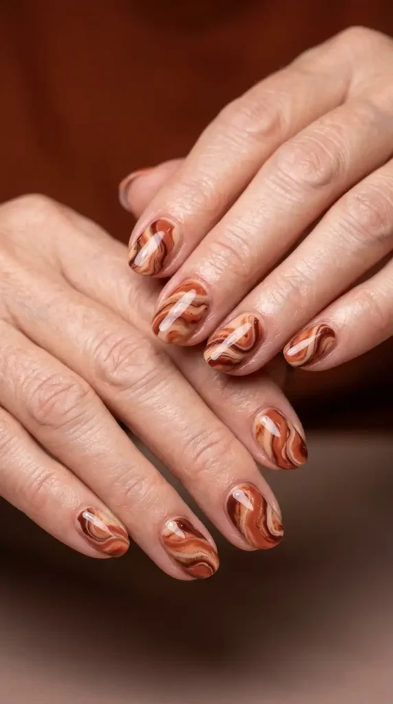 Cinnamon Swirl Marble Nails
