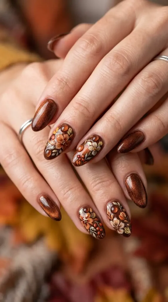 Cinnamon Velvet Floral Nails