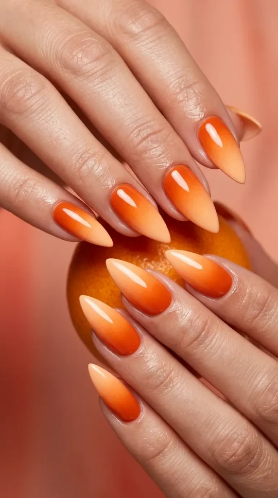 Citrus Orange Ombre Stiletto Nails
