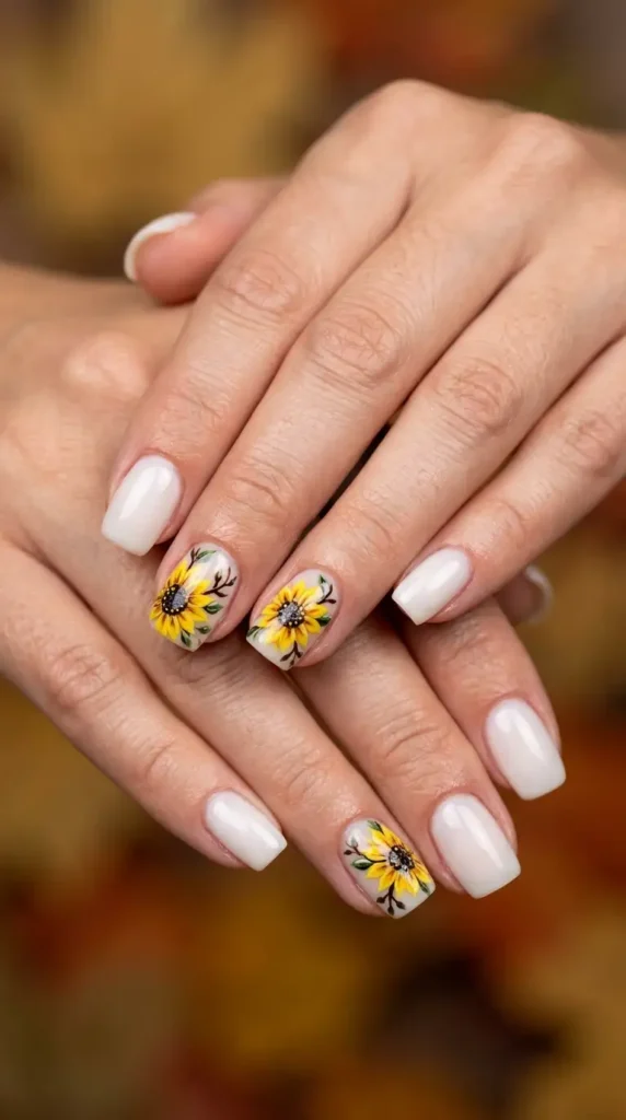 Classic Sunflower Accent Nails