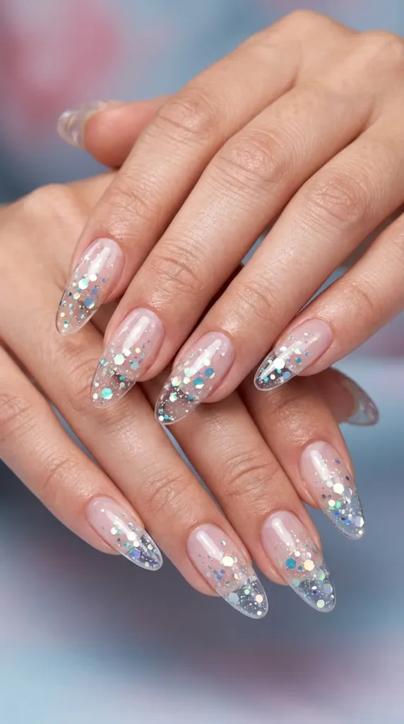 Clear Jelly Nails with Floating Glitter