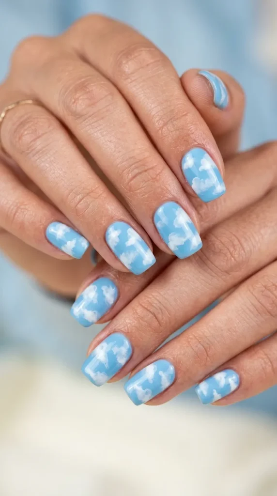 Cloudy Sky Blue Nails