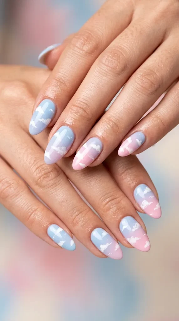 Cloudy Sky Ombre Nails