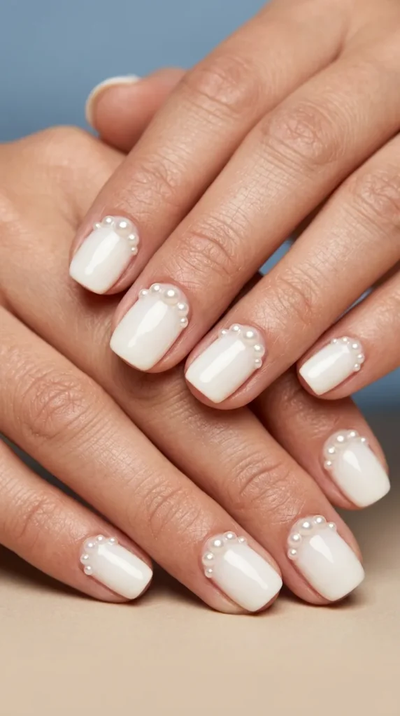 Coastal pearl accent manicure