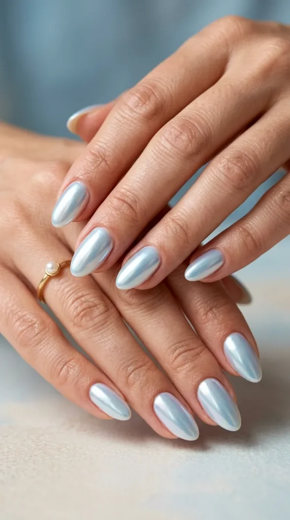 Coastal pearl chrome nails