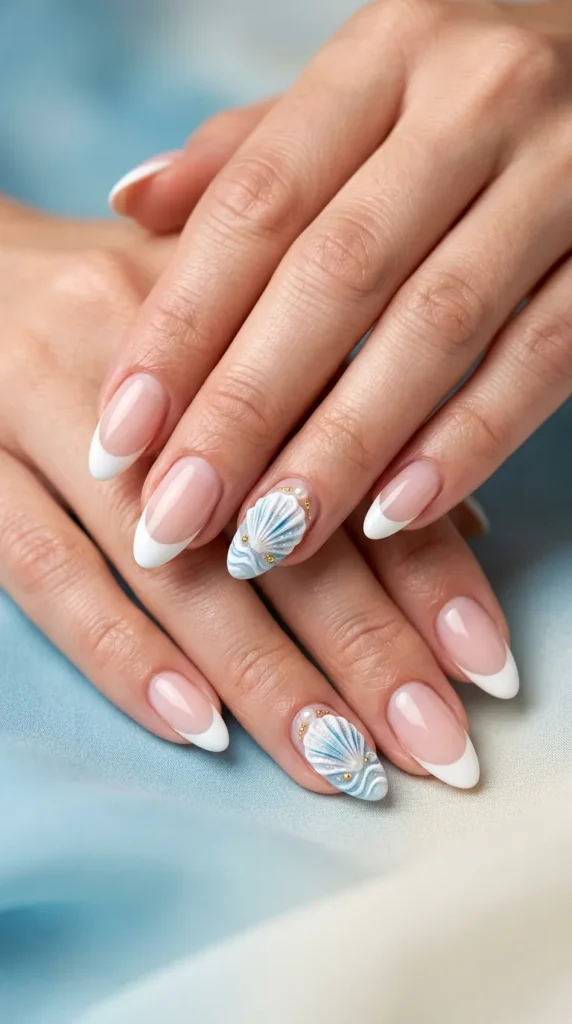 Coastal seashell French nails