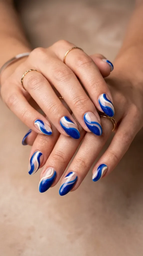 Cobalt Swirl Art Nails