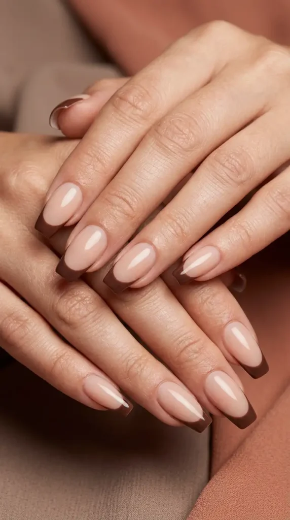 Cocoa Brown French Tips on Coffin Nails