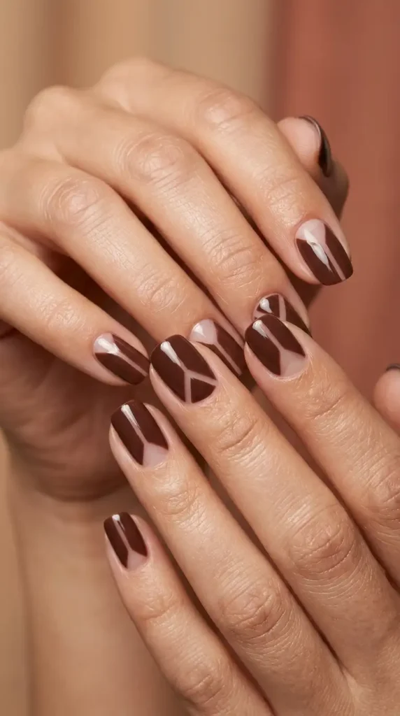 Cocoa Brown Nails with Negative Space