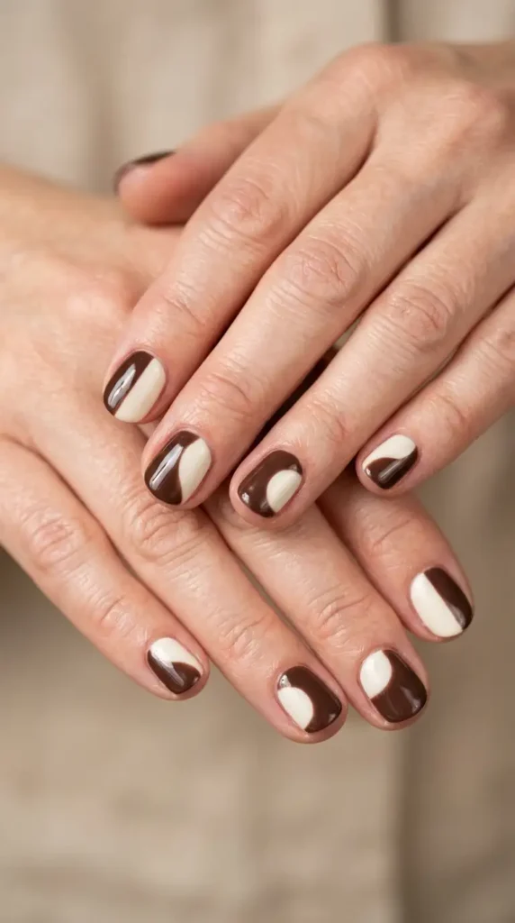 Cocoa & Cream Color Block Nails