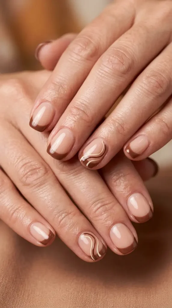 Cocoa French Tips with Minimal Swirl Accent