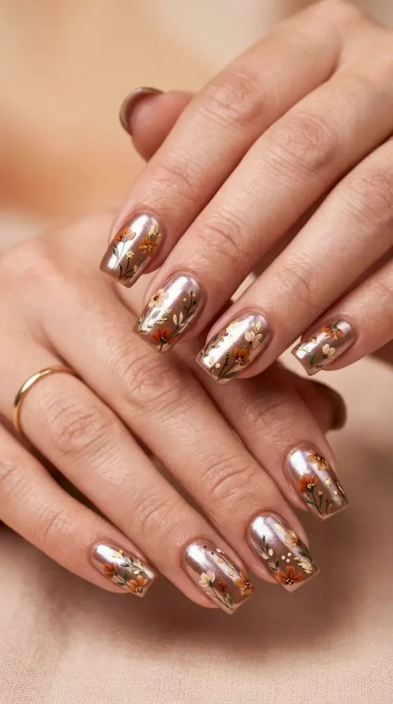 Cocoa Glazed Nails with Floral Details