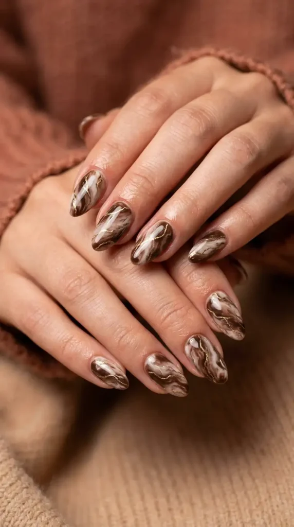 Cocoa Marble with Gold Veins