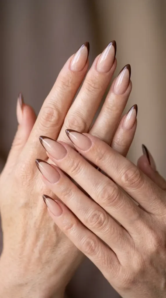 Cocoa Outline French Stiletto Nails