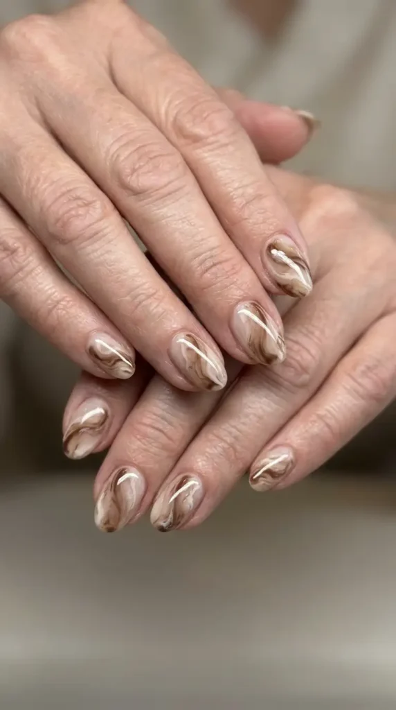 Cocoa Swirl Marble Nails