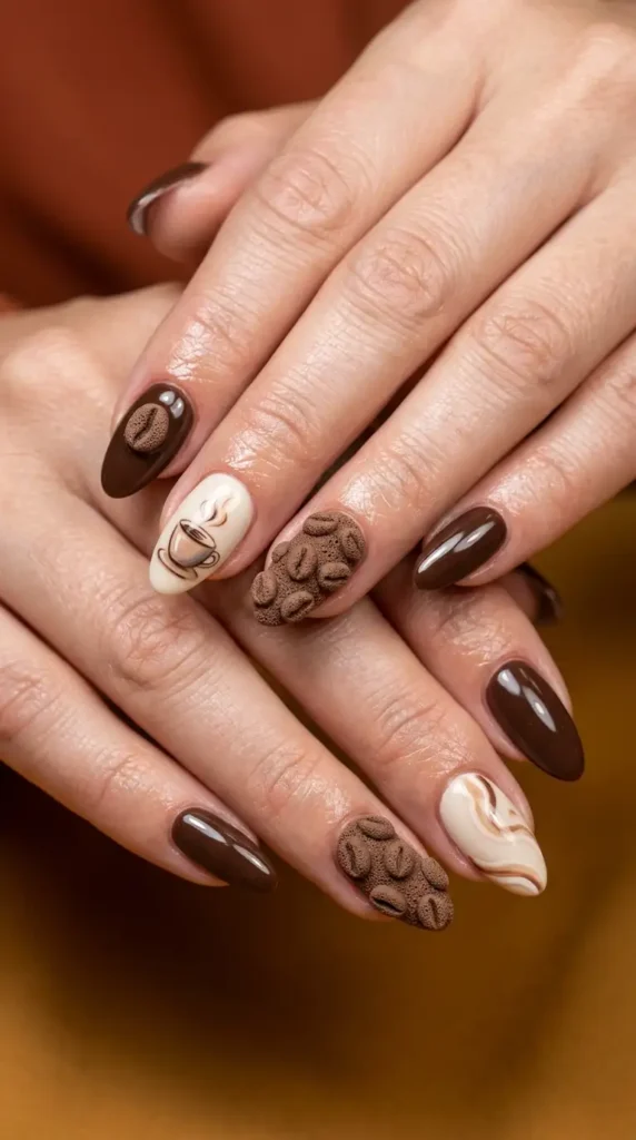 Coffee Bean Inspired Nail Art