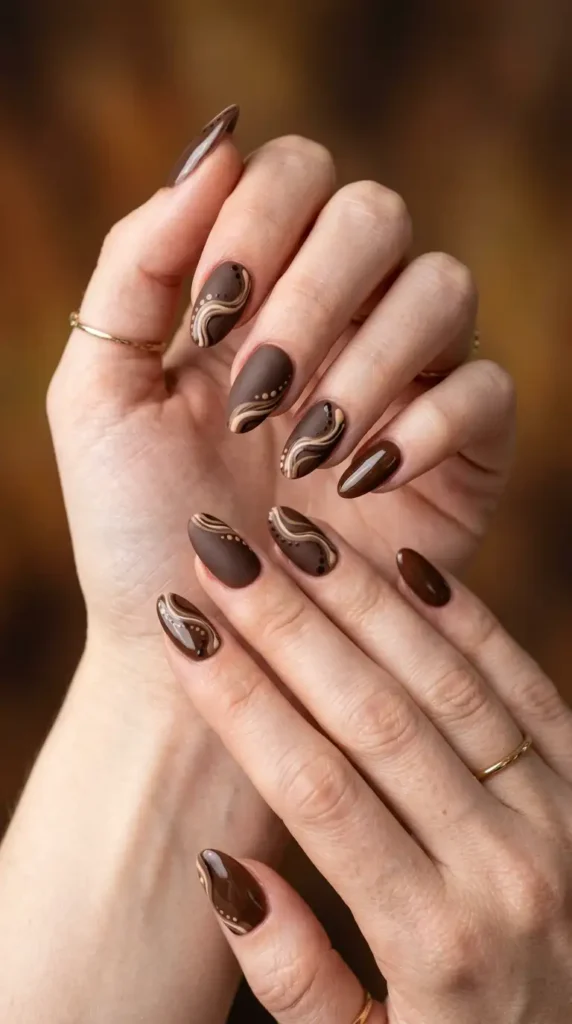 Coffee Bean Swirl Nails