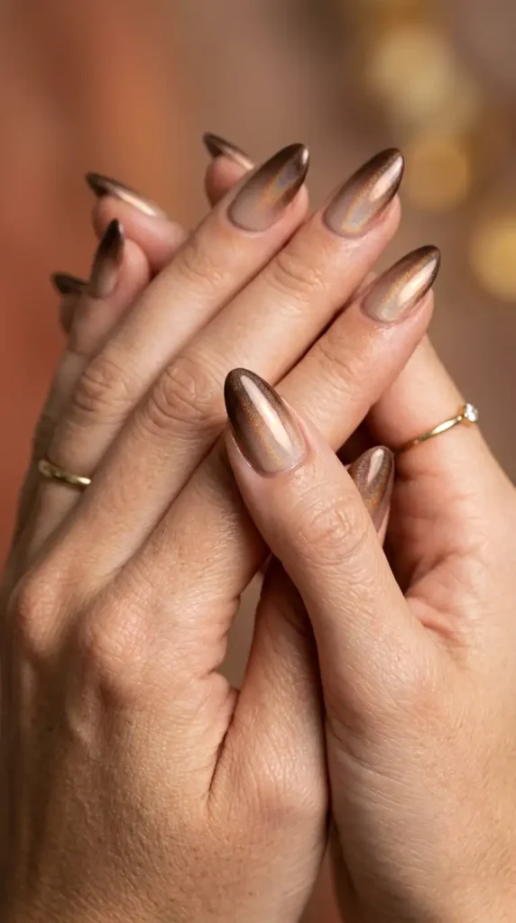 Coffee Gradient Chrome Nails
