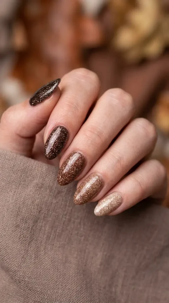Coffee Gradient Glitter Nails