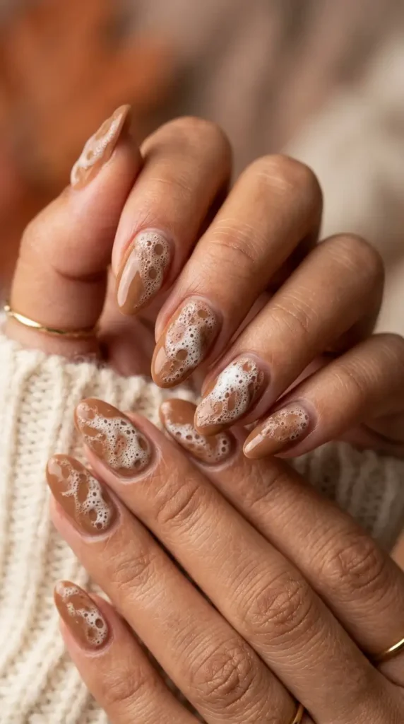 Coffee Latte Foam Nail Design