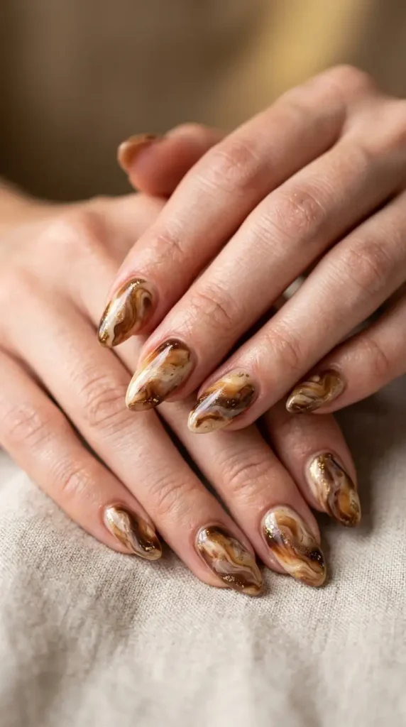 Coffee Latte Marble Nails