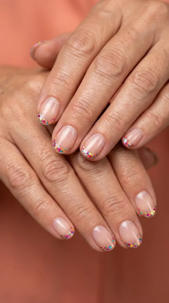 Colorful Glitter French Outline Nails