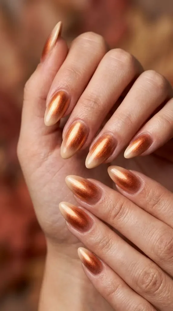 Copper Aura Almond Nails