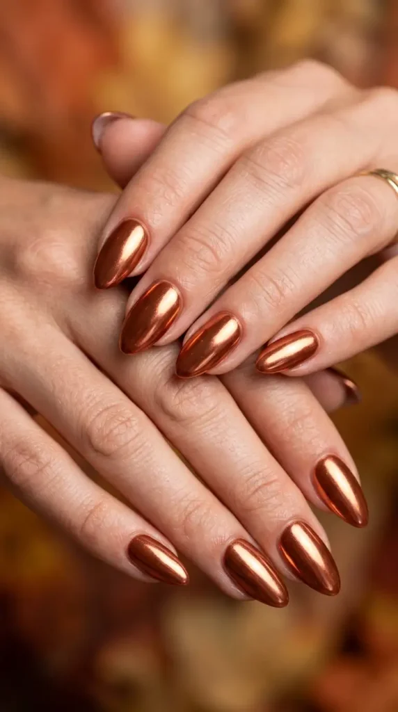 Copper Chrome Almond Nails