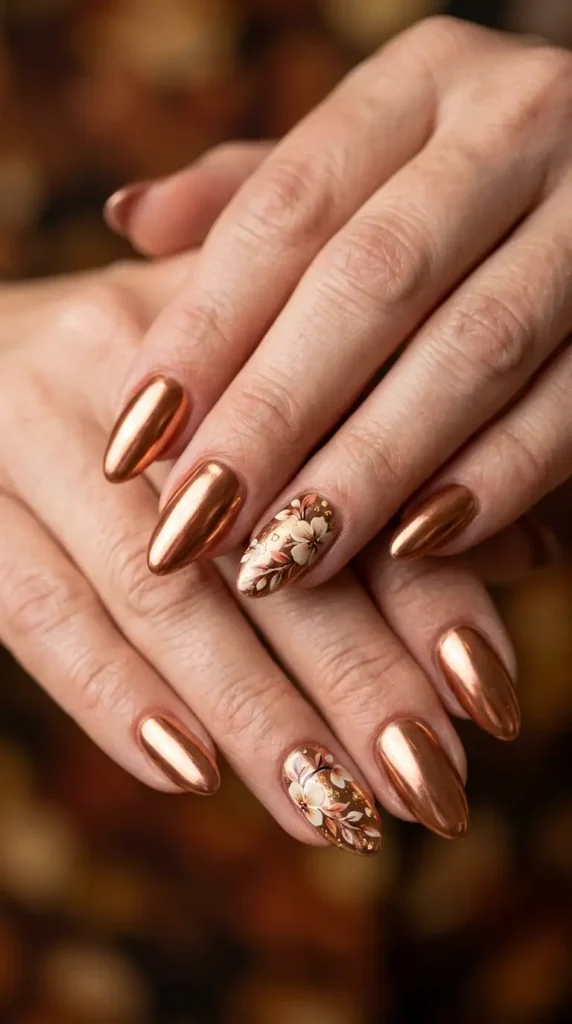 Copper Chrome Floral Nails