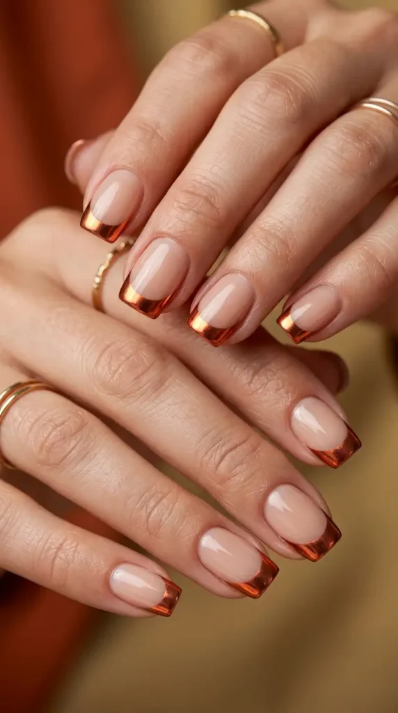 Copper Chrome French Tips on Short Nails