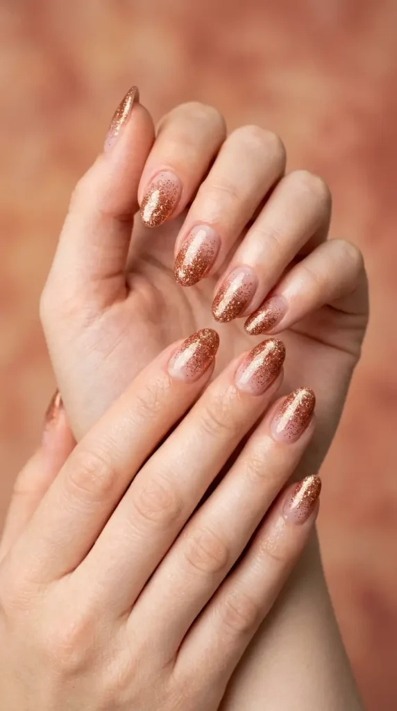 Copper Glitter Fade Nails