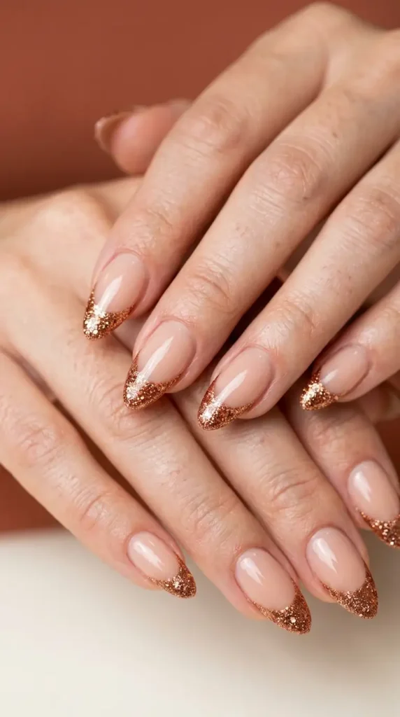 Copper Glitter French Tips