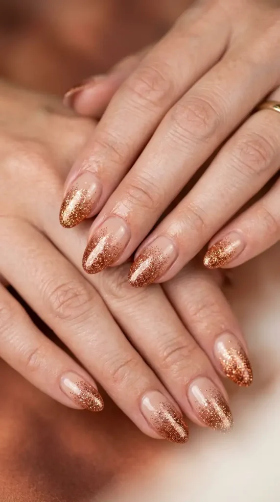 Copper Glitter Gradient Nails