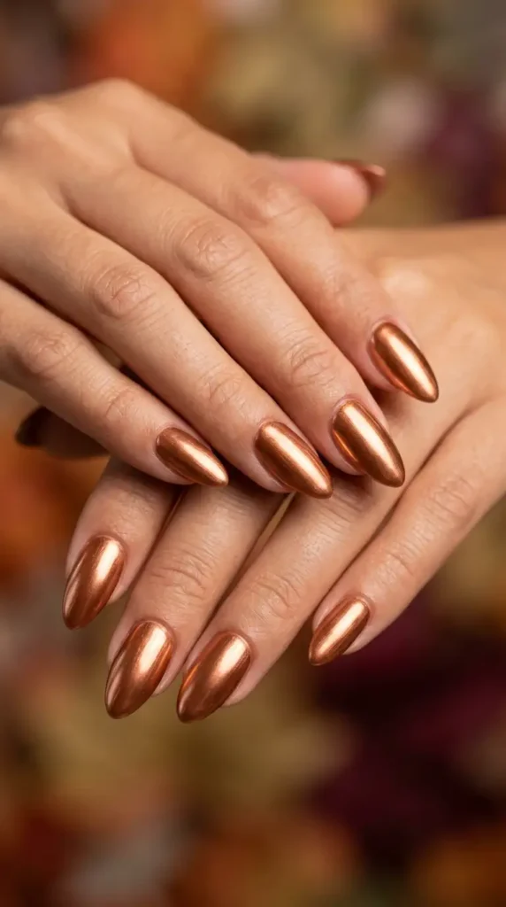 Copper Metallic Almond Nails