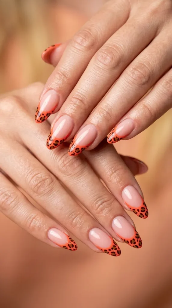 Coral French Leopard Tips