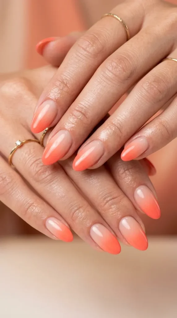 Coral Ombre French Nails