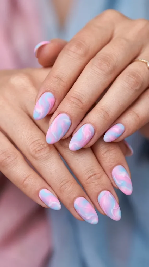 Cotton Candy Marble Nails