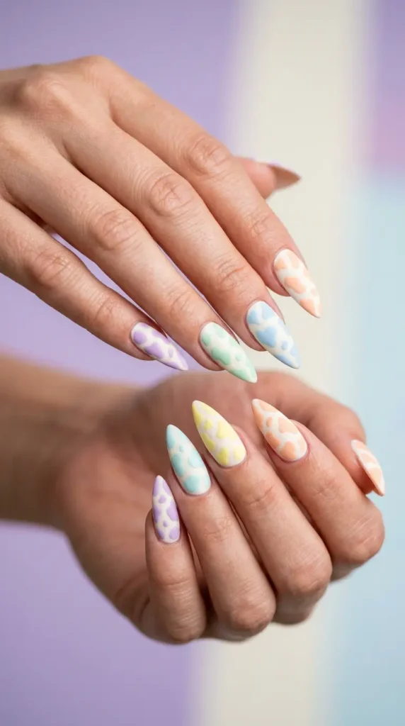 Cow Print Pastel Stiletto Nails