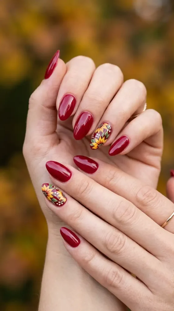 Cranberry Floral Fall Nails