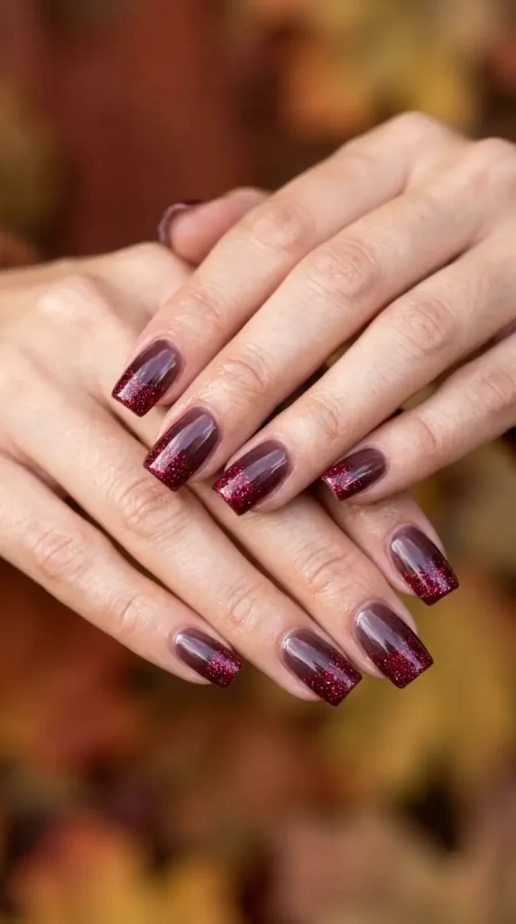 Cranberry Glitter Tips