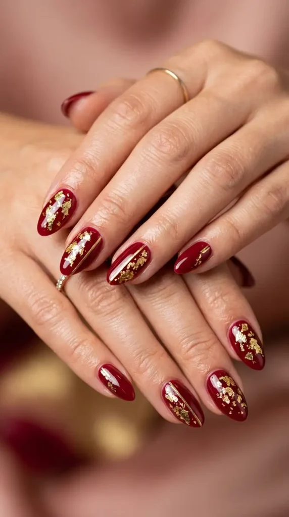 Cranberry & Gold Luxe Nails