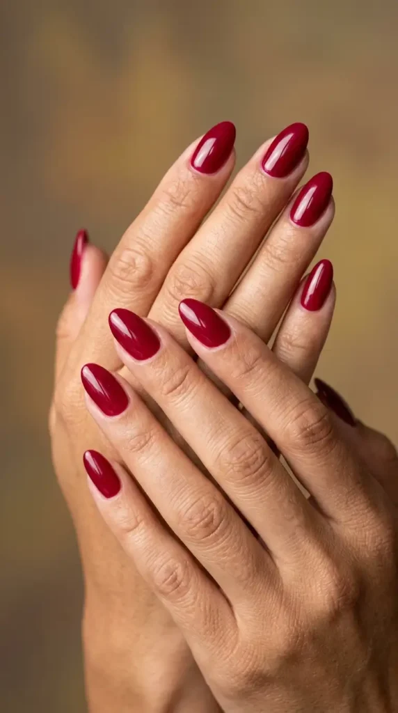 Cranberry Red Glossy Nails