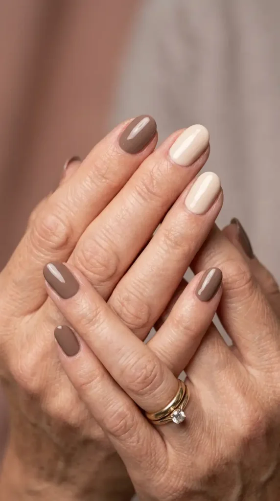 Cream and Taupe Color Mix Nails