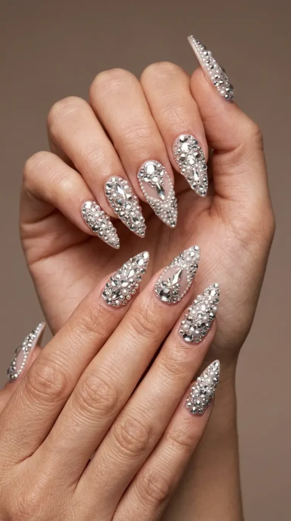 Crystal Embellished Stiletto Nails