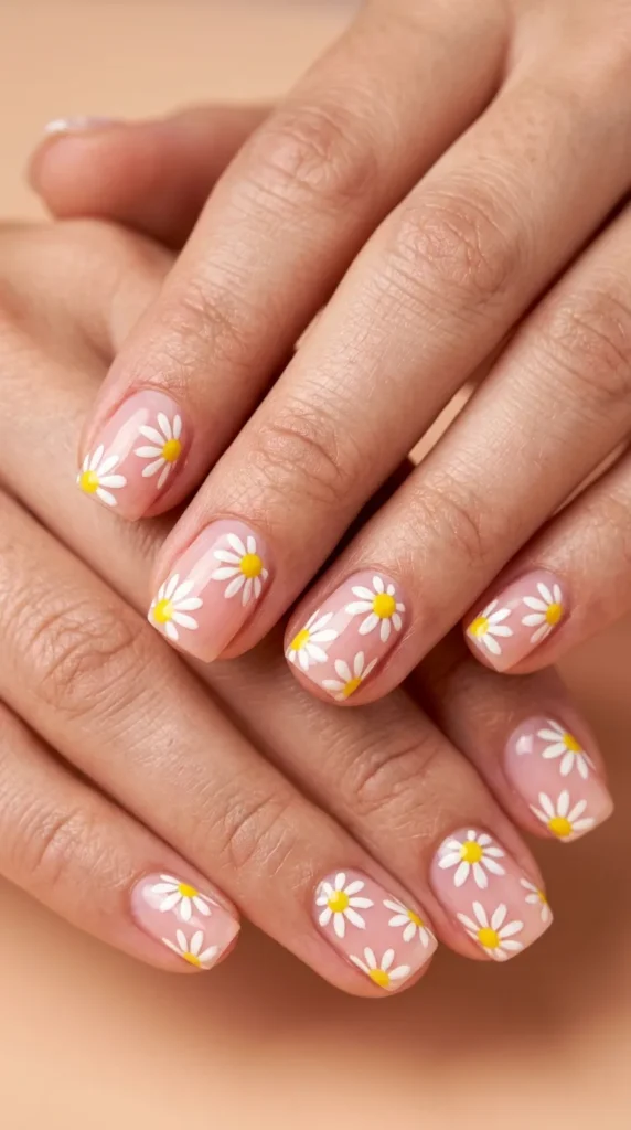 Cute Daisy Flower Nail Designs