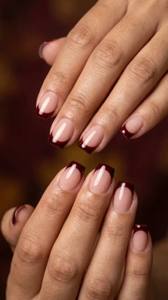 Dark Cherry French Tips with Gloss Finish
