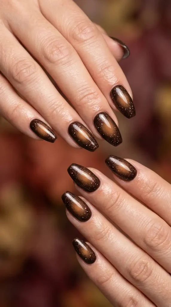 Dark Chocolate Aura Nails with Glitter