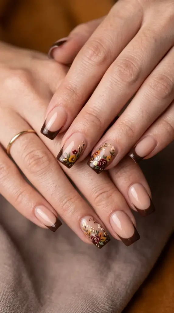 Dark Chocolate French Tips with Flowers