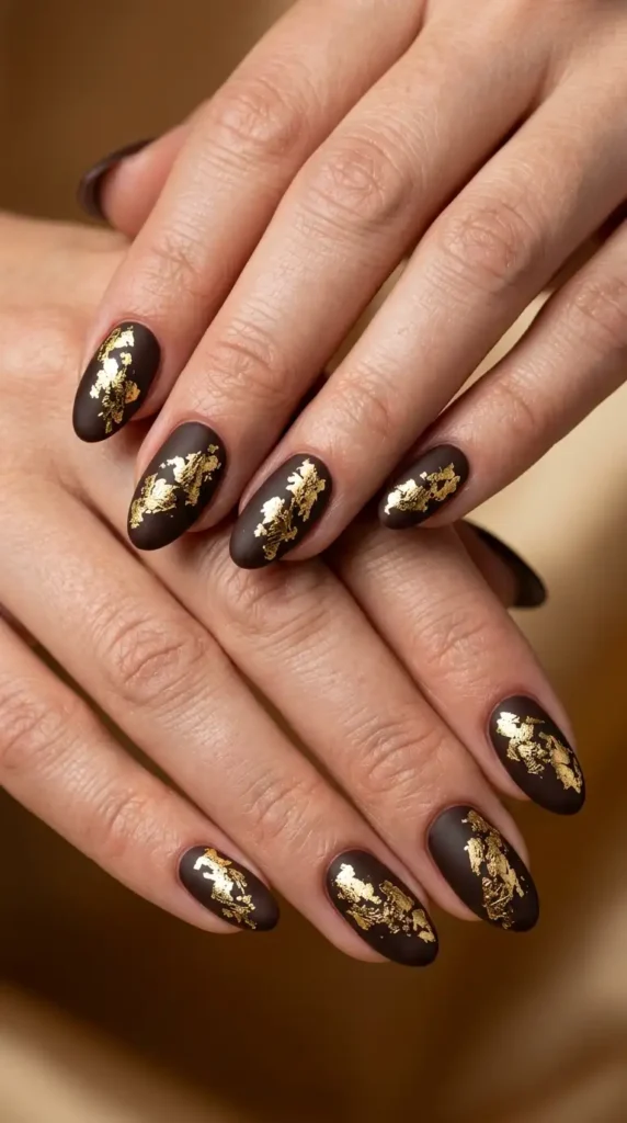 Dark Chocolate & Gold Luxe Nails