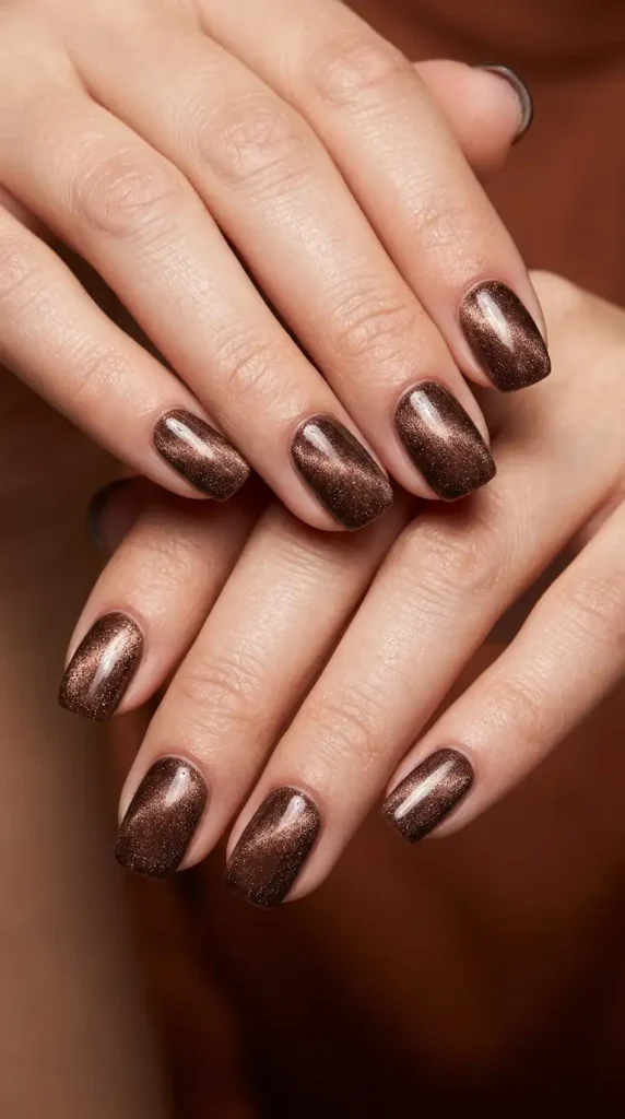 Dark Cocoa Velvet Cat Eye Nails